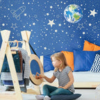 965 PCS Glow in The Dark Stars and Earth for Ceiling, Luminous Stars and Planet Wall Decals, Kids Room Decor, Glowing Galaxy Wall Stickers for Nursery Decorations (Blue)