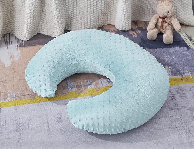 Nursing Pillow and Positioner, Breastfeeding, Bottle Feeding, Baby Sitting Support with Removable Ultra Soft Cover, Tummy Time Support for Baby Boys and Girls (Cloud Blue)