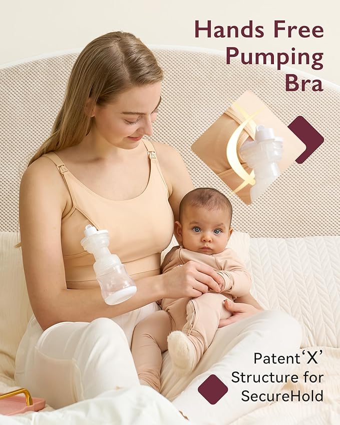 Momcozy Hands Free Pumping Bra, Adjustable Breast-Pumps Holding and Nursing Bra, Pumping & Nursing Bra in One