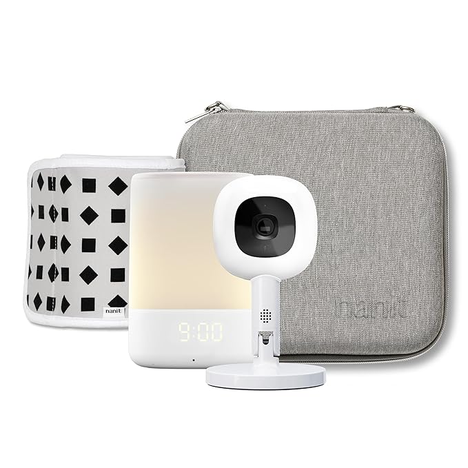 Nanit Travel Light Bundle Pro Camera with Portable Flex Stand, Sound + Light Audio Monitor & Baby Night Light, and Travel Case - Gray Oxford Edition