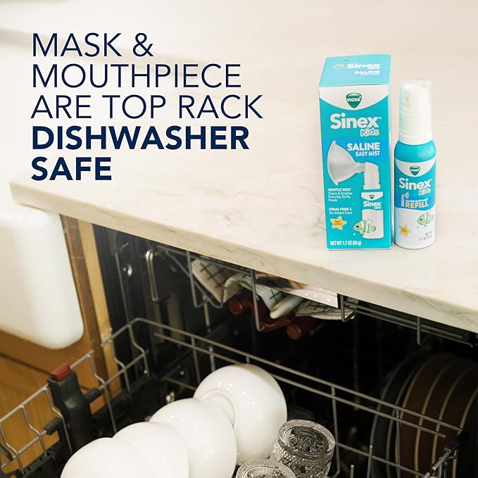 Vicks Sinex Kids Saline Easy Mist, Drug Free Saline, Ages 1 Month+, Gently Clears and Soothes Everyday Stuffy Noses, Safe for Daily Use, 1.7 OZ