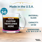 Custom Libbey Clear Glass Coffee Mugs 13 oz. Set of 50, Personalized Bulk Pack - Perfect for Coffee, Tea, Espresso, Hot Cocoa, Other Beverages - Pink Bottom