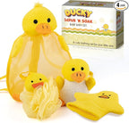 Ducky Scrub 'N Soak Baby Loofah for Bathing Set for Kids Body Scrubber Cute Cartoon Kids Loofah Bath Scrubber for Children Shower Washing Exfoliating, Baby Bath Sponge Yellow Duck Included