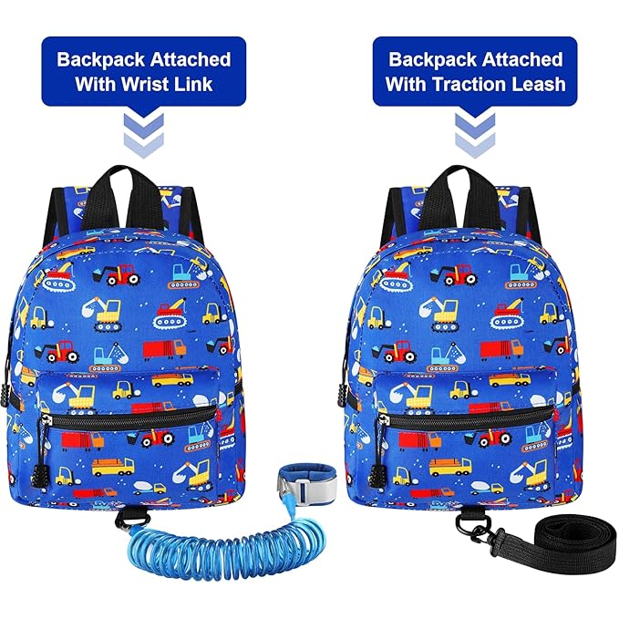 Accmor Toddler Backpack Harness Leash, Mini Baby Walking Backpacks with Anti Lost Wrist Link, Cute Truck Kids Back Pack Harnesses Leashes Tether for 1-3 Yeas Boys Outdoor Travel
