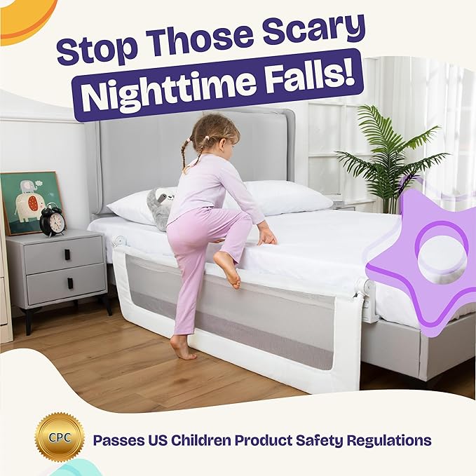 ComfyBumpy 2-Pack Bed Rail for Toddlers 55.5" L x 19.5" H | Toddler Bed Rails for Twin, Full, Queen & King Mattress Size | Swing Down Rail Guard | Mattress Side Rail for Kids | White