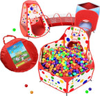 Playz 5-Piece Kids Play Tents Crawl Tunnels and Ball Pit Popup Bounce Playhouse Tent with Basketball Hoop for Indoor and Outdoor Use with Red Carrying Case