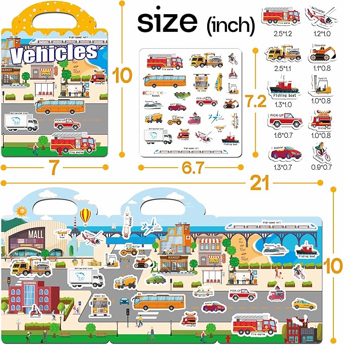 6 Sets Reusable Sticker Books for Toddlers, Jelly Sticker Books for Toddlers, Toddler Travel Toys for Kids 3 4 5 Year Old Girls Boys