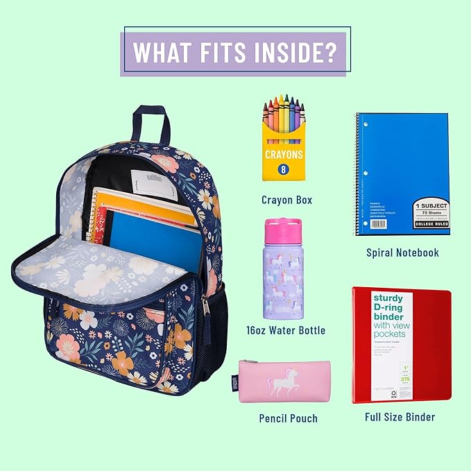 Wildkin ECO rPET Kids Backpack – Recycled, Padded, Adjustable for School & Travel – Wildflower Bloom