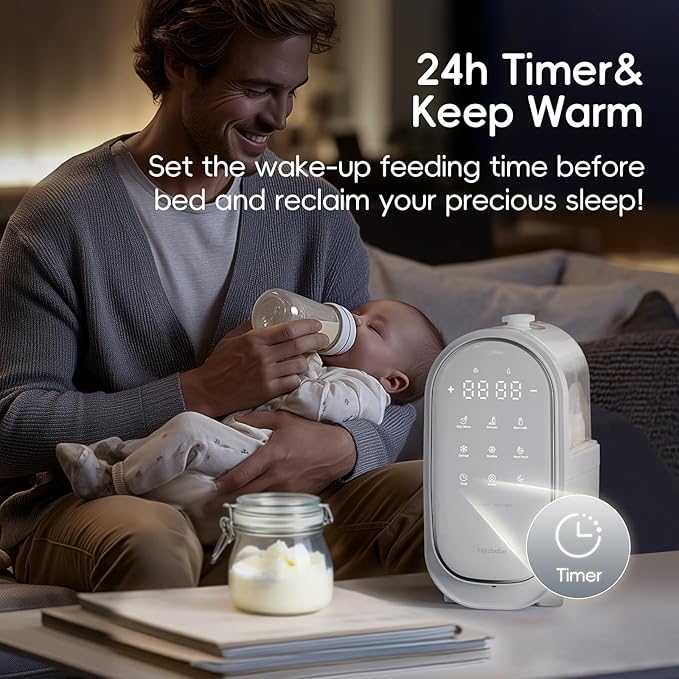 Baby Bottle Warmer, 11-in-1 Milk Warmer for Breastmilk & Formula with Night Light, Detachable Body for Easy Cleaning & Accurate Temperature Control, Timer, Double Bottles Warmer