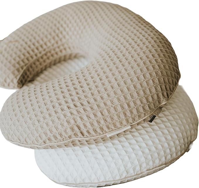 Organic Cover for Nursing Pillow • Premium Quality 100% Cotton Oeko-Tex Standard • Cover for Breastfeeding and Bottle Feeding Pillow • Soft and Breathable • Only Cover (Brown waffle)