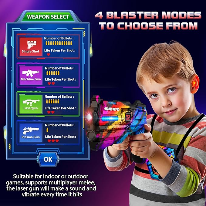 Laser Tag Guns Set of 4 Laser Tag Guns with Digital LED Score Display Vests,Gifts for Teens and Adults Boys & Girls,Adults and Family Fun,Gift for Kids Ages 8 9 10 11 12+Year Old Boy