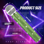 Sanwuta Fake Microphone Prop Sparkly Bling Rhinestones Plastic Play Microphone Pretend Glitter Bedazzled Mic for Cosplay Party Costume(Light Green)