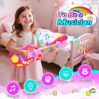 Kids Guitar Toy for 3 Year Old Girl Gift 2-in-1 Electric Guitars with Piano Mode for Toddlers 2-4 Light Up Music Toys for 2 3 4 5 Year Old Girls Boys Gifts