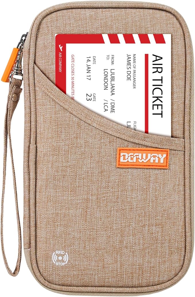 defway Passport Holder Travel Wallet - Family Passport Holder of 4, RFID Blocking Passport Wallet for Men Women, Travel Essentials for Flying (khaki)