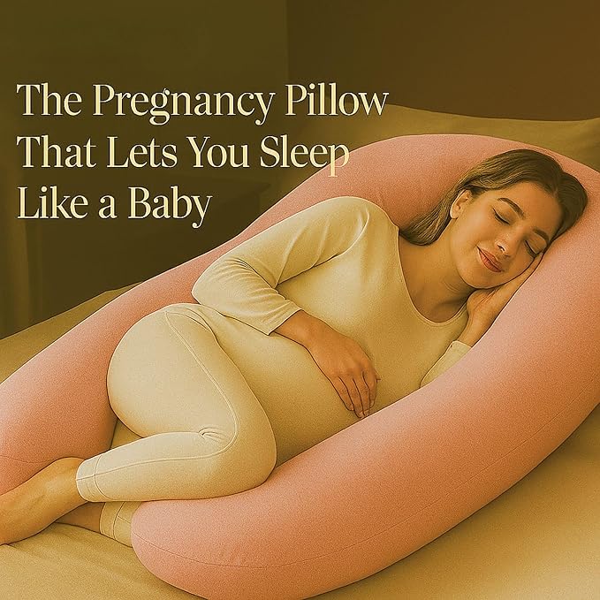 U-Shaped Pregnancy Pillow – 100% Cotton Cover, Full Body Maternity Support for Belly, Back and Legs – Bonus Eye Mask and Gift Box (Light Pink)