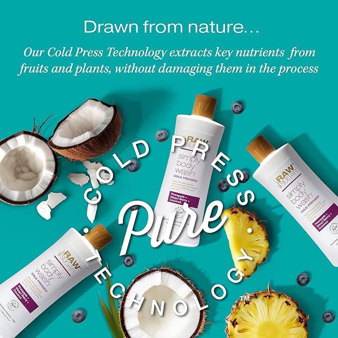 RAW SUGAR Simply Body Wash - Pineapple + Maqui Berry + Coconut, Moisturizing & Brightening Bath & Shower Gel, Sulfate-Free, Paraben-Free & Vegan (Pack of 3)