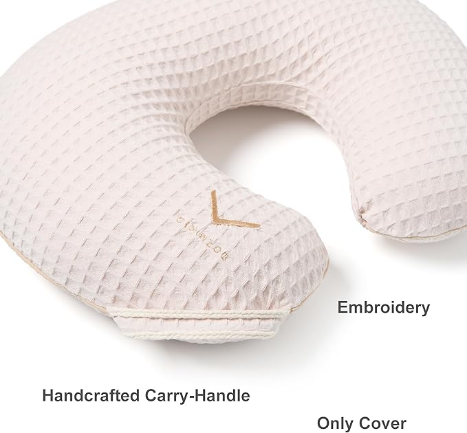 Organic Cover for Nursing Pillow • Premium Quality 100% Cotton Oeko-Tex Standard • Cover for Breastfeeding and Bottle Feeding Pillow • Soft and Breathable • Only Cover (Lilac waffle)