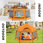 Baby Pop Up Playpen with Canopy, Pop Up Baby Pop Up Tent with Safety Lock, Portable Toddler Play Yard with Travel Bag, 6 Ground Stakes, 6 Sand Stakes
