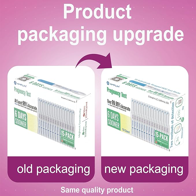 Amplim Early Detection Pregnancy Test Sticks 15 Pack, 99.99% Accurate, Sensitive Midstream Home Urine Test Kit for Women, 3-Sec Reliable Results 6 Days Sooner, 10 MIU/mL HCG, FDA Cleared