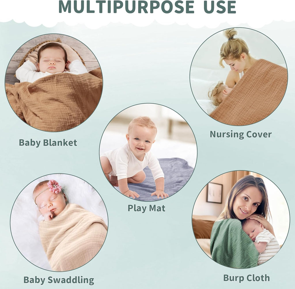 Muslin Swaddle Blankets for Newborn, 2 Pack Breathable Soft Receiving Blanket, Large 41 x 41 inches Swaddle Wrap Burping Clothes, Essentials Infant Shower Items. (Beige & Coffee)