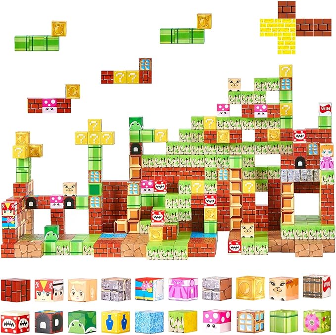 VEVOR Magnetic Blocks, 100 PCS Magnet Blocks Set, Magnetic Building Cubes for Kids, STEM Montessori Sensory Toys for Christmas Birthday Gift, Construction Stacking Toy for 3+ Years Old Boys & Girls