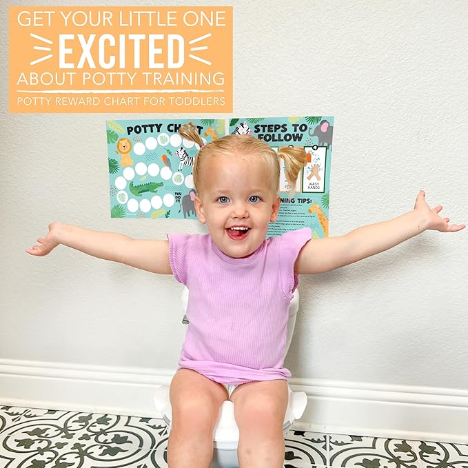 Hadley Designs Potty Training Chart for Toddlers Boys -10 Sticker Potty Chart for Toddlers Girls, 8.5x11" Potty Training Sticker Charts for Toilet Success, Safari Toddler Reward Chart for Kids