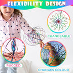 Flow Ring Spinner Ring Arm Toy - Stainless Steel Spring Toy Metal Sensory Rings Flow Toys Magic Flow Bracelet Spinner Rainbow Toy Rings for Girls - Rainbow Bracelet Metal Geometric Spinning Bracelet