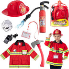 Born Toys 8 PC Premium Washable Kids Fireman Costume Toy for Kids,Boys,Girls,Toddlers, and Children with Complete Firefighter Accessories