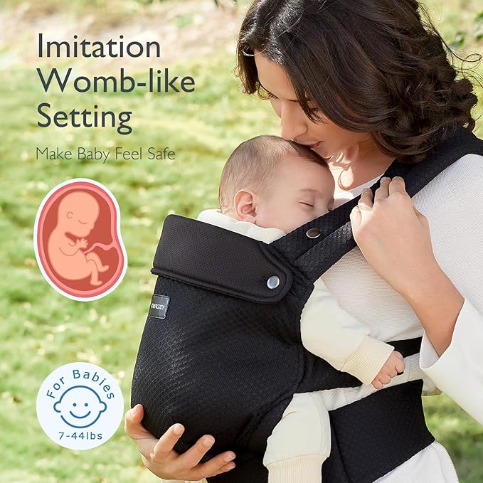 Momcozy Breathable Mesh Baby Carrier, Ergonomic and Lightweight Infant Carrier for 3-24 Months with Enhanced Lumbar Support, All Day Comfort for Hands-Free Parenting, Air Mesh-Black