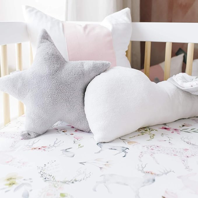 Oilo Crib Sheet, Breathable, Fitted, Turkish Cotton Jersey, 300 Thread Count, Machine Washable, Fits Standard Crib (28" x 52" x 6"), Toddler Bedding, Girl, Boy, & Neutral Nursery Design, Woodland Fawn