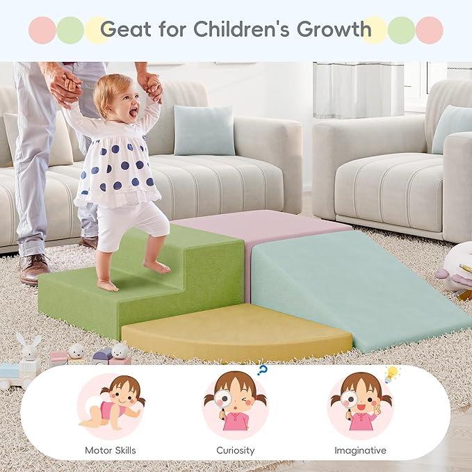 Large Baby Climbing Blocks – 6 Pcs Climbing Toys for Toddlers - Ultra High Density Soft Foam Play Gym Equipment Easy Wash for Indoor Nursery, Classic (Pink, 4-Piece)