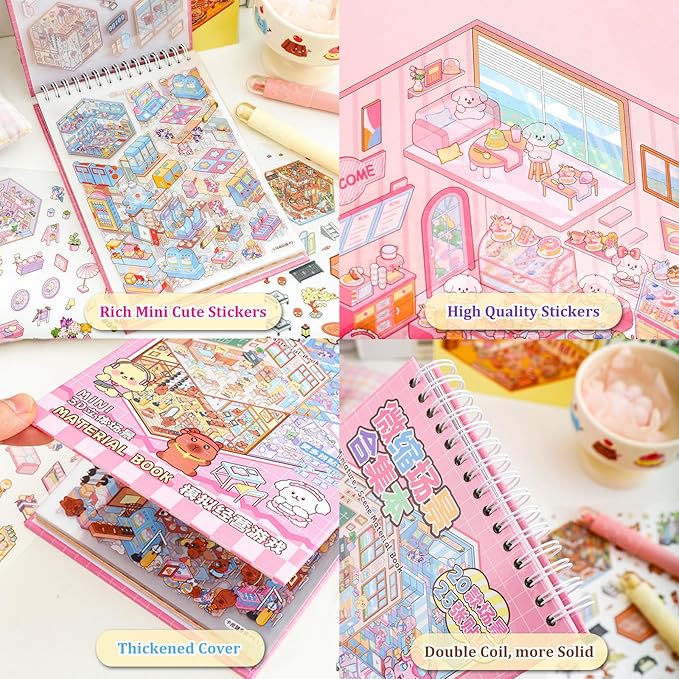 Scene Sticker Book for Kids,20 Sets of 3D Sticker Scenes for Adults Fun Mini Cute Kawaii Stickers Therapy 3D Scenes 3D House Stickers Set Relief Stress Pass The Time