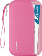 MoKo Passport Holder Family for Men and Women, RFID Travel Passport Wallet with Multiple Compartments, Travel Document Organzier for Cards, ID, Tickets, Keys, Pink