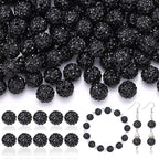 105pcs 10mm Rhinestone Beads for Jewelry Making, Black Shiny Round Disco Ball Beads Bulk, Sparkle Crystal Clay Christmas for Bracelet Baseball Necklace Earring Crafting and DIY