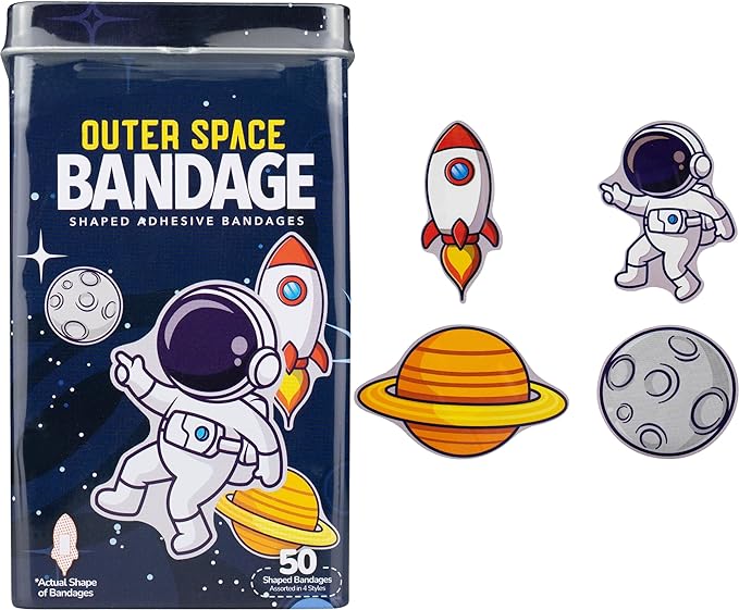 BioSwiss Bandages, Outer Space Shaped Self Adhesive Bandage, Latex Free Sterile Wound Care, Fun First Aid Kit Supplies for Kids and Adults, 50 Count