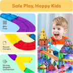 PicassoTiles 12pcs Race Track Add-On Magnetic Railway 5Styles Building Block Set Magnet Tiles Construction Toy STEM Learning Early Education Toys Blocks Child Brain Development for Kids Age 3+ PTR12