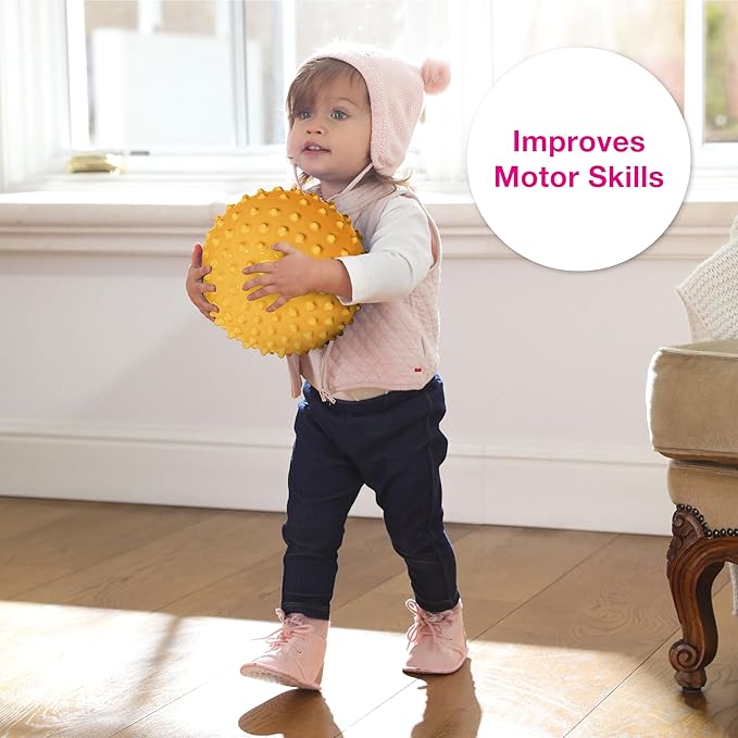 Edushape Original Sensory Ball for Baby - 7" Deflated with Pump, Yellow, Enhances Gross Motor Skills for Kids 6 Months & Up