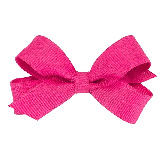 Wee Ones Girls' Plain Wrap Classic Grosgrain Hair Bows on a WeeStay No-Slip Hair Clip, Handmade, Tiny, Shocking Pink