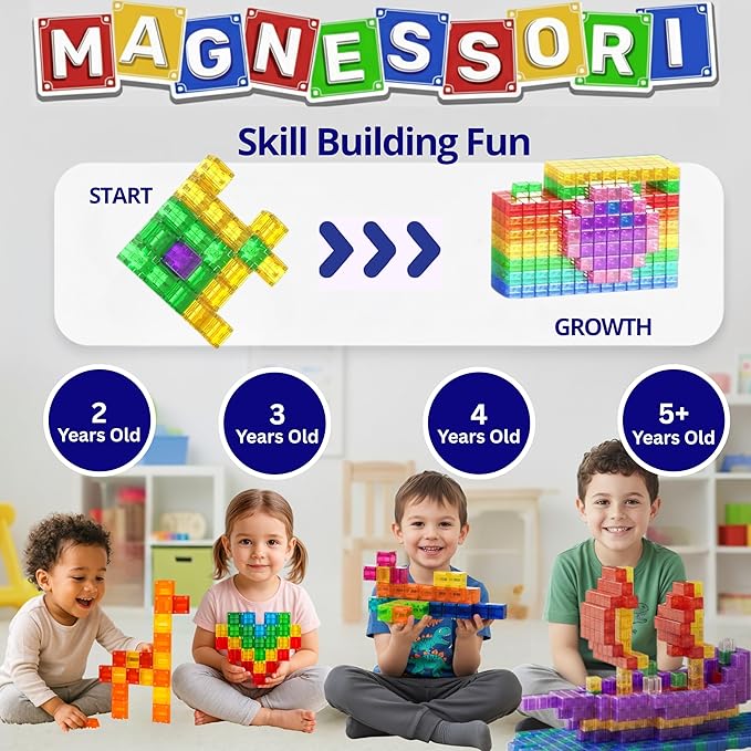 48PCS Magnetic Building Blocks – Montessori Inspired STEM Building Cubes for Kids – Educational Toys for Toddlers & Preschoolers Colorful Safe & Durable Magnet Cubes for Creative Learning