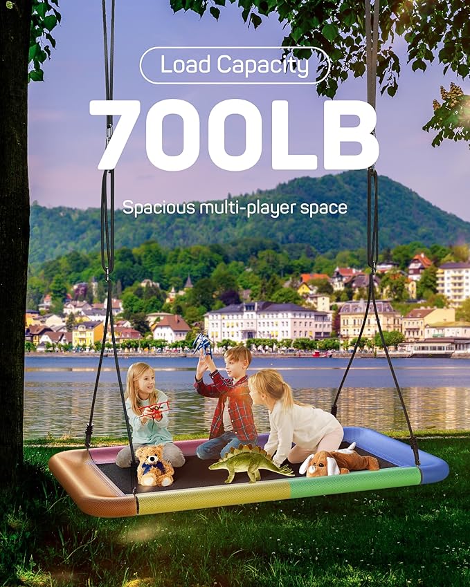 Tree Swing for Kids and Adults, 60" Waterproof Rectangle Platform Swing, 700lbs Heavy Duty with Adjustable Straps, Colorful