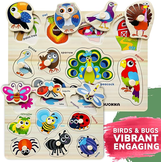 QUOKKA Wooden Puzzles for Toddlers 1-3 - 6XSET Toddler Puzzles Ages 2-4 with Rack - Learning Alphabet - Numbers - Animals Toy Puzzles for Toddlers 3-5 - Wood Games Gift for Boys and Girls