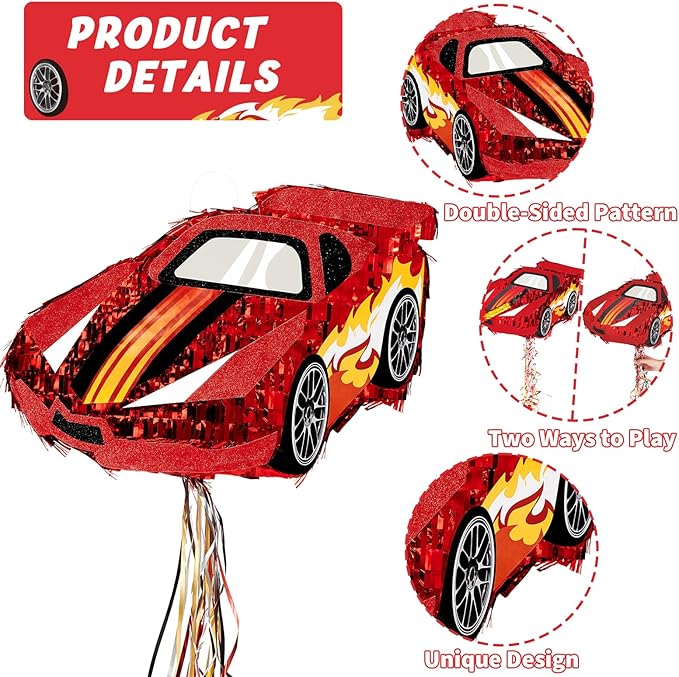 WERNNSAI Race Car Piñata - Race Car Birthday Decorations Truck Car Pinata Bundle with Blindfold and Bat Monster Truck Party Favors for Kids Boys Exciting Party Games Supplies