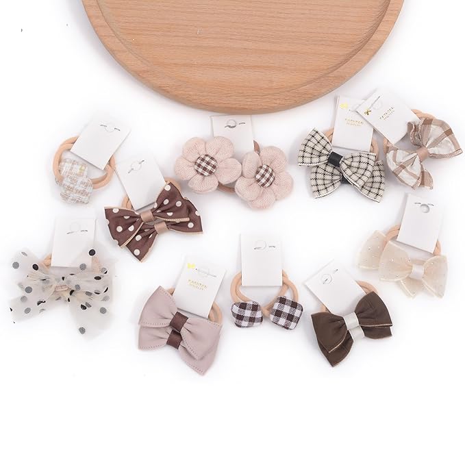 Boutique Baby Hair Bows and Elastics, 20 Pcs Toddler Ponytail Holders with Bows, 1.2 Inch Pigtails Rubber Bands Hair Accessories for Little Girls (Set-D)
