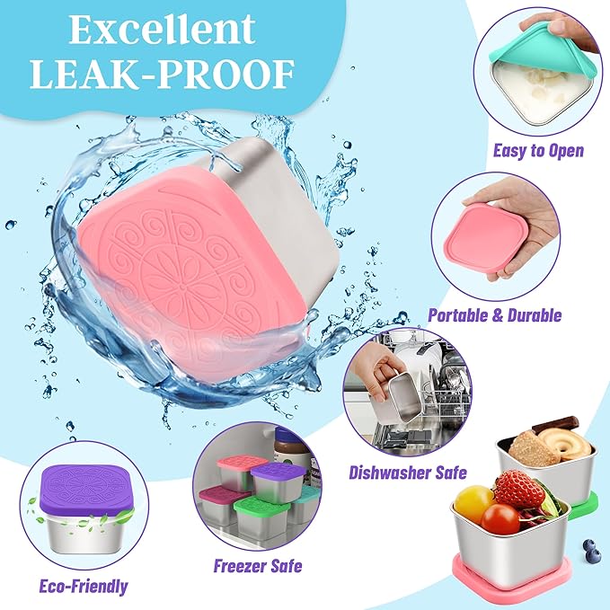 Stainless Steel Snack Containers for Kids,7.2oz Easy Open Leak Proof Reusable Snack Box Container with Lids,Small Lunch Containers for Meal Prep,School,Picnic and Travel-6Pack