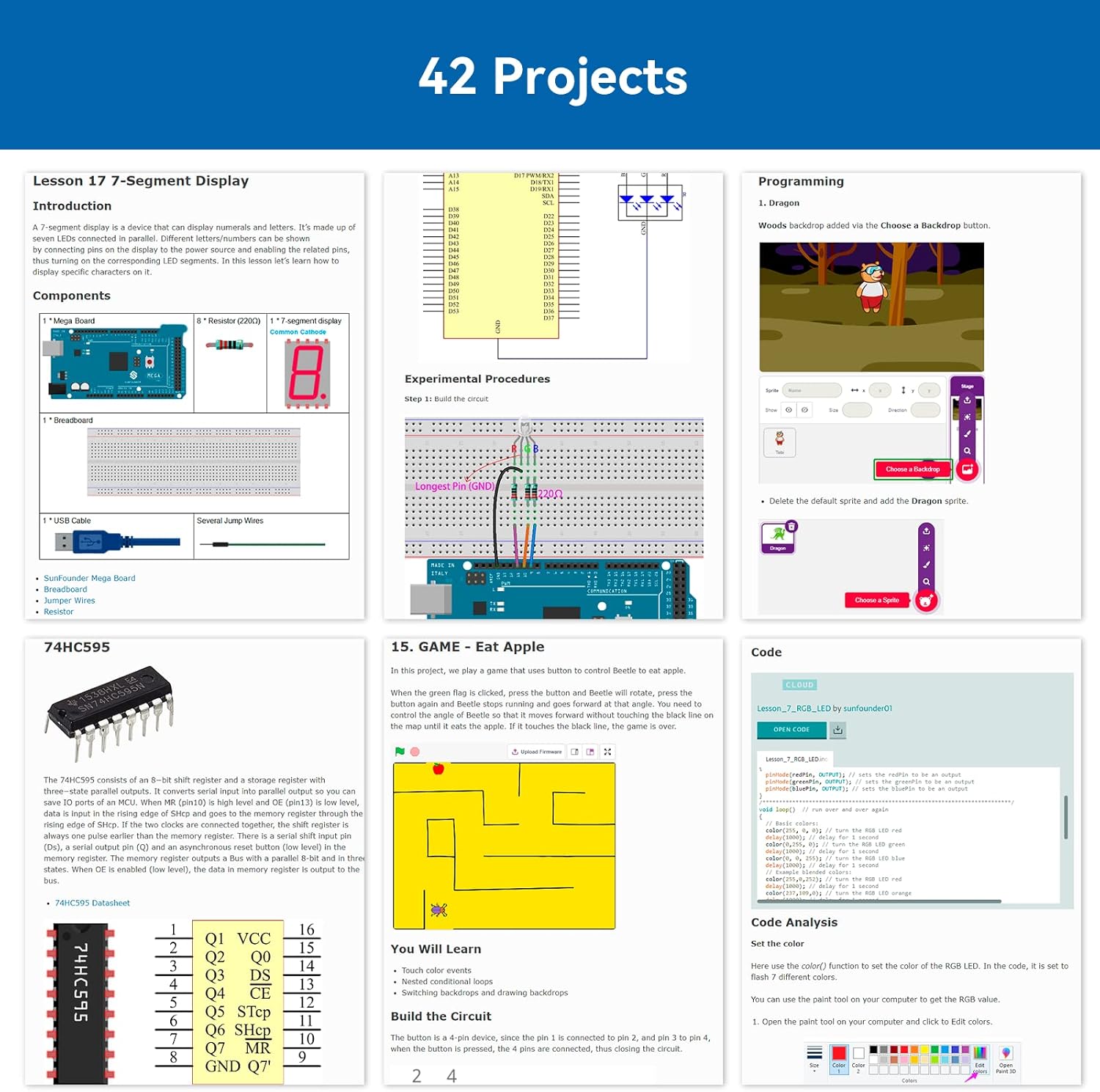 SunFounder The Most Complete Starter Project Kit Compatible with Arduino IDE Mega 2560 R3 Mega328 Nano Mega2560, Scratch Coding, Included 42 Online Tutorials