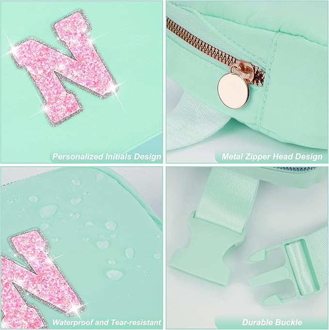 Fanny Pack Belt Bag Crossbody Bags with Initials Letter Patch Trendy Stuff for Teens Cute Stuff Birthday Gifts for Teenager Girls | Light Green,Initial N