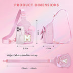 Pink Crossbody Bag, Gifts for Little Girl, Birthday Gifts for 3 4 5 6 7 8 9 Year Old Girls Gift Ideas, Birthday Gift for Girl Kids, Small Initial Belt Bag (Pink R)