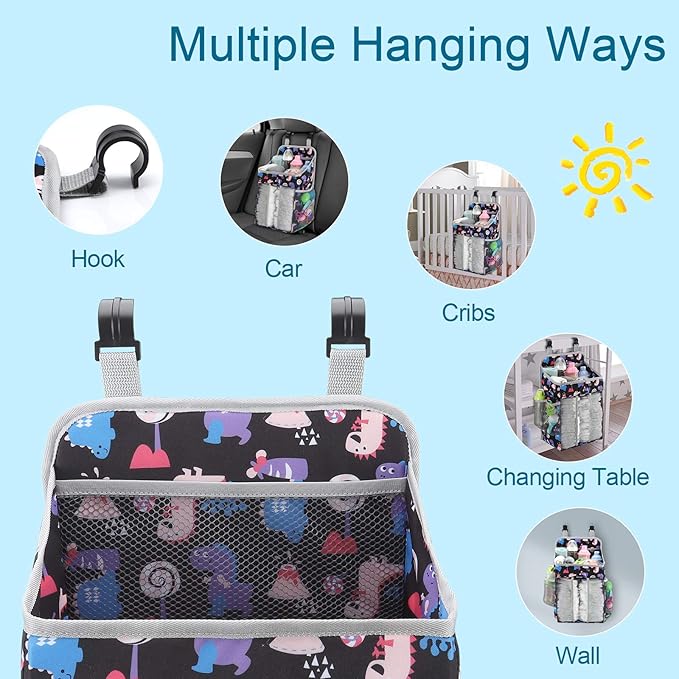 Accmor Hanging Baby Diaper Caddy Organizer, Diaper Stacker, Baby Crib Hanging Classified Storage Bag Organizer for Changing Table, Crib, Playard or Wall & Nursery Organization, Black