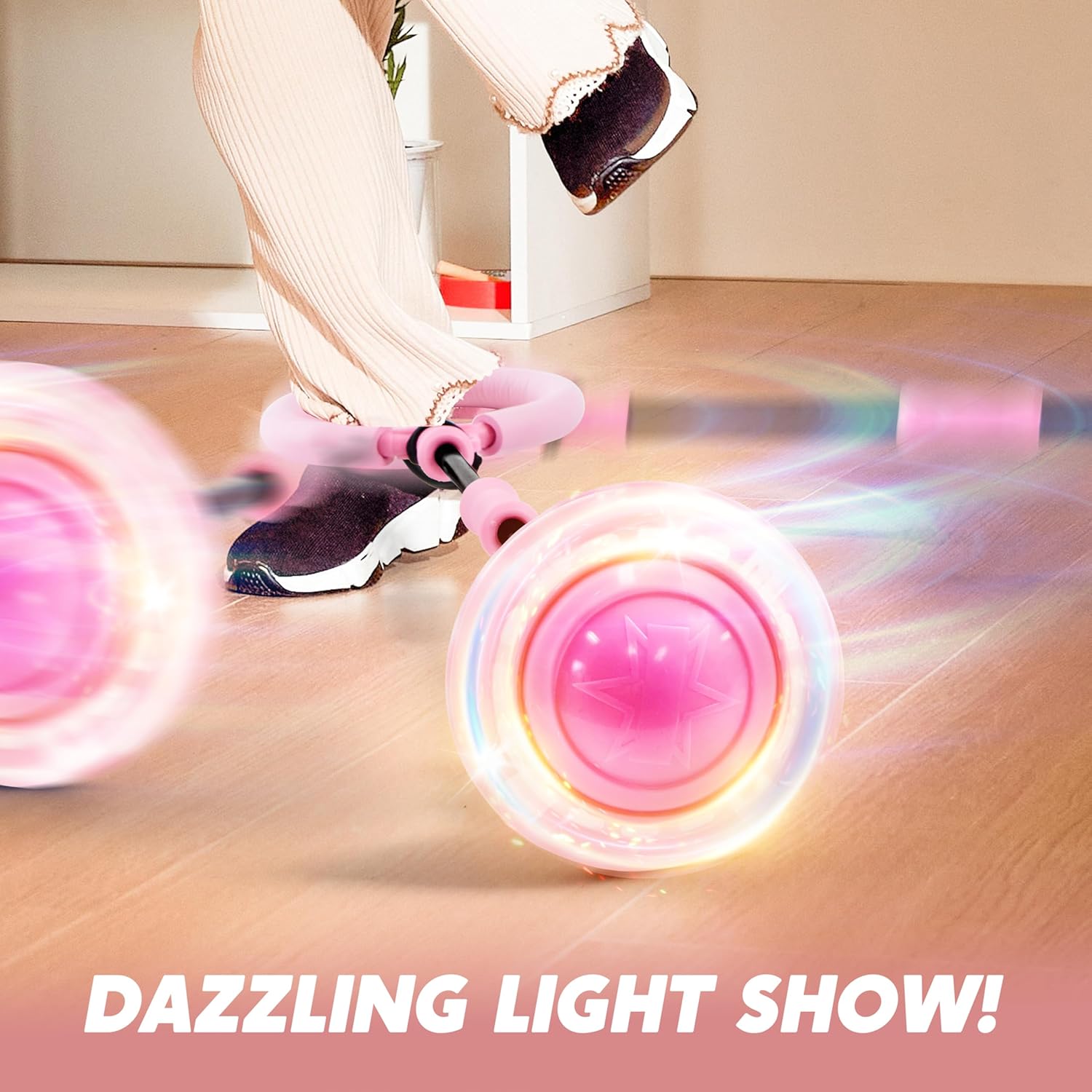 JOYIN Pink Ankle Skip Ball with Flashing Lights, Toy for Kids Indoor & Outdoor, Flashing Swing Ball Foldable Sports Toy, Birthday Gifts for Kids 3 4 5 +