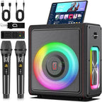 Karaoke Machine, Portable Bluetooth 5.3 Speaker with 2 Wireless Microphones for Adults, PA System with Pitch Correction & Echo Adjustment, Supports TWS/TF Card/USB/AUX/Live for Home Party